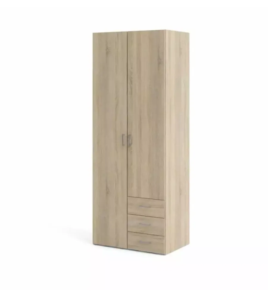 Armadi|Armadio "space" con 2 ante 3 cassetti quercia, 77,60x49,20x200 cm