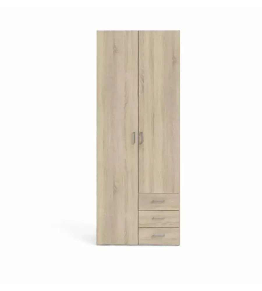 Armadi|Armadio "space" con 2 ante 3 cassetti quercia, 77,60x49,20x200 cm