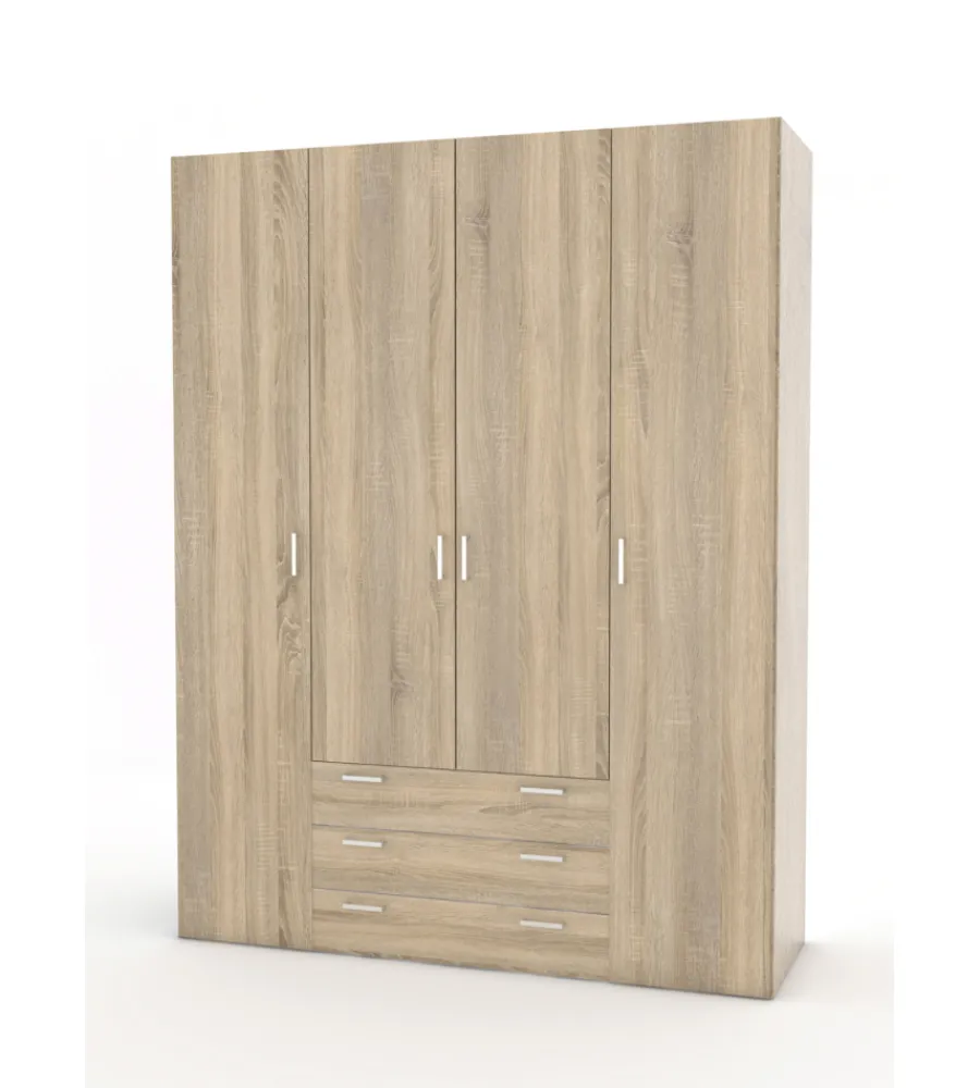 Armadi- Armadio "space" con 4 ante 3 cassetti effetto quercia, 154x49,5x200,4h cm