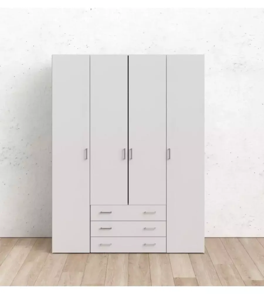 Discount Armadio "space" con 4 ante e 3 cassetti bianco, 154x49,5x200,4 cm Armadi
