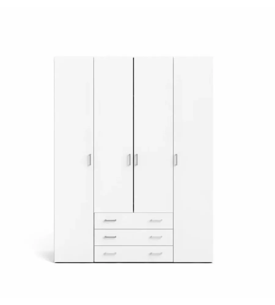 Discount Armadio "space" con 4 ante e 3 cassetti bianco, 154x49,5x200,4 cm Armadi