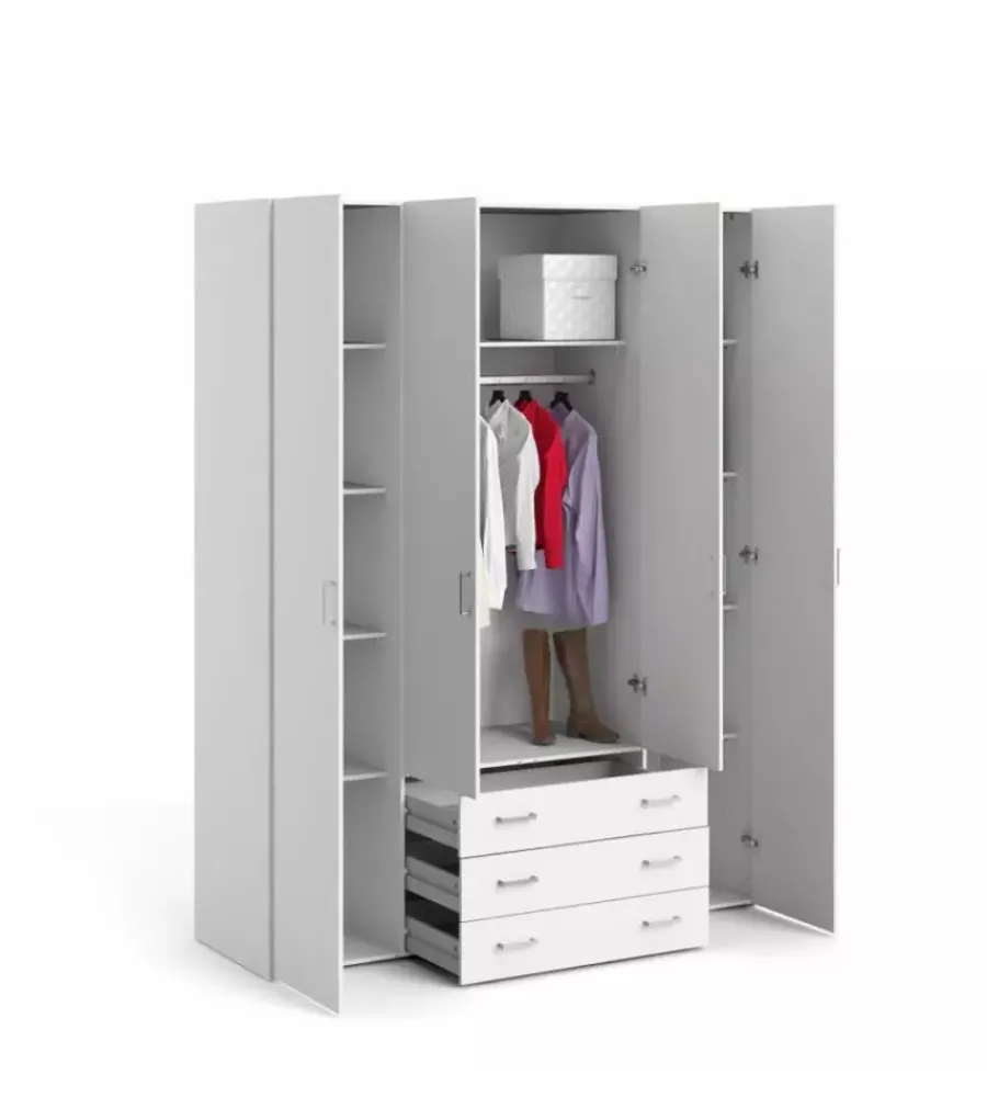 Discount Armadio "space" con 4 ante e 3 cassetti bianco, 154x49,5x200,4 cm Armadi