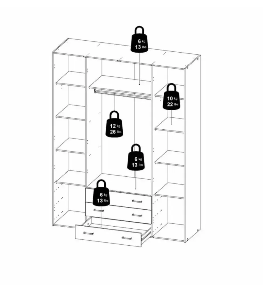 Discount Armadio "space" con 4 ante e 3 cassetti bianco, 154x49,5x200,4 cm Armadi