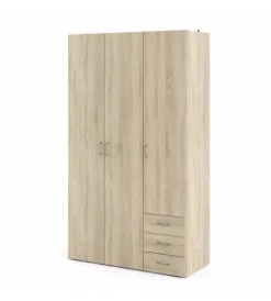 Armadi|Armadio "space" con 3 ante e 3 cassetti effetto quercia, 115,8x49,50x200,40h cm