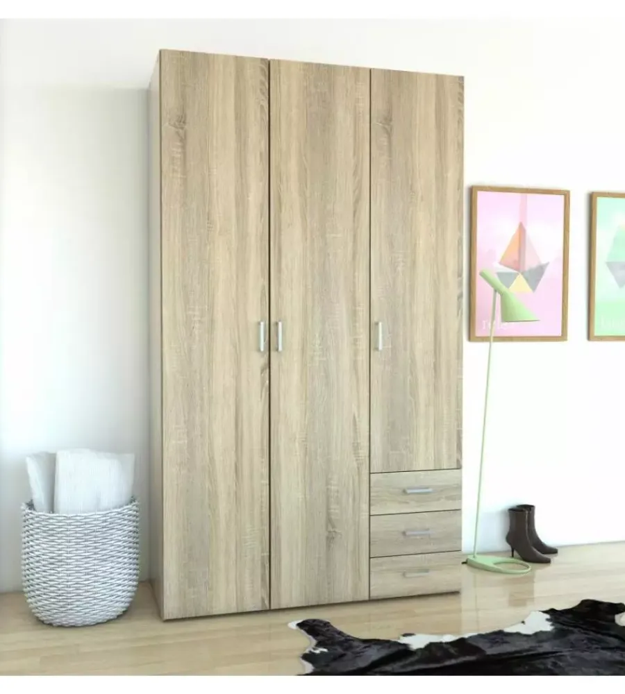 Armadi|Armadio "space" con 3 ante e 3 cassetti effetto quercia, 115,8x49,50x200,40h cm