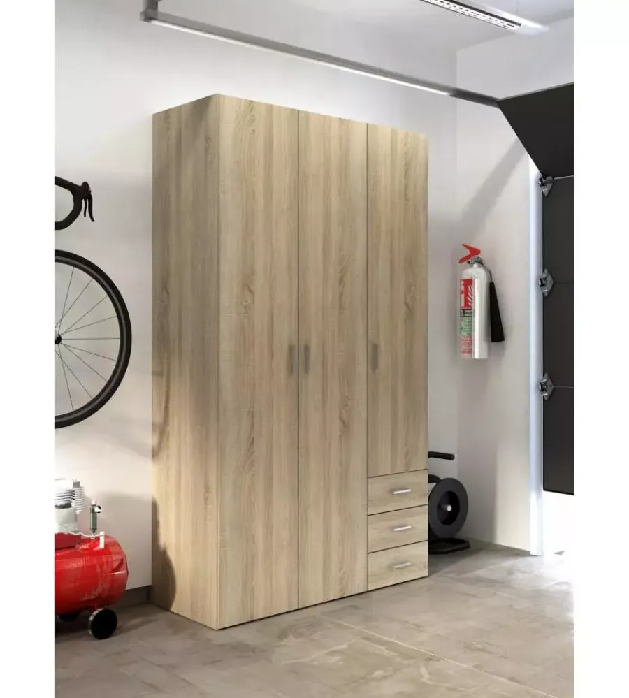 Armadi|Armadio "space" con 3 ante e 3 cassetti effetto quercia, 115,8x49,50x200,40h cm