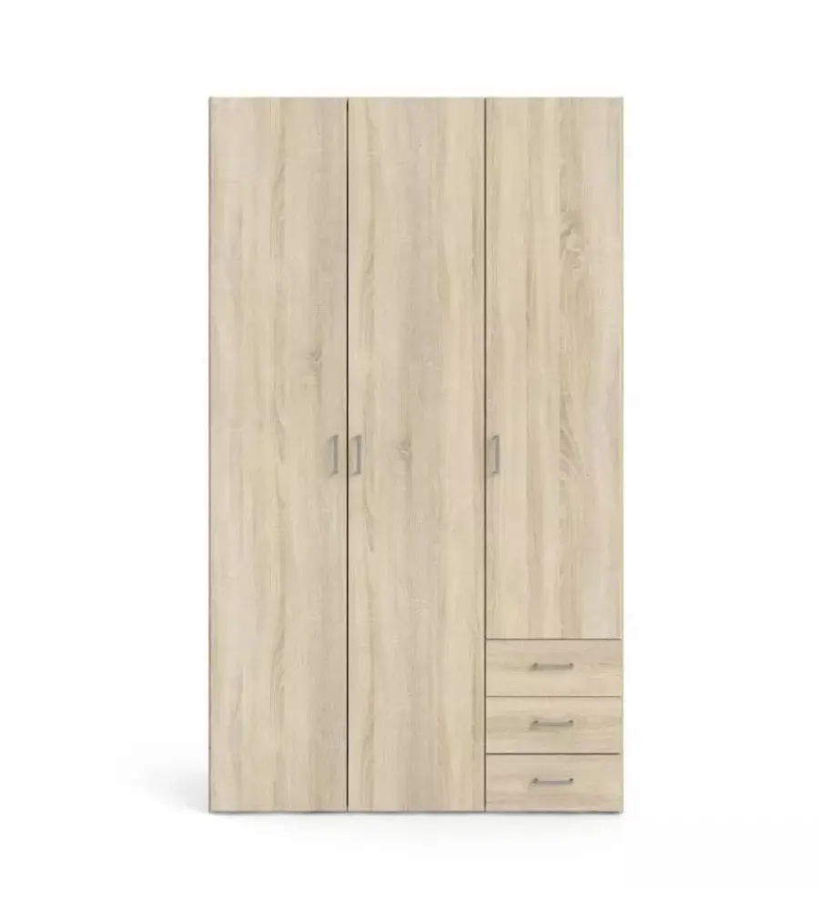 Armadi|Armadio "space" con 3 ante e 3 cassetti effetto quercia, 115,8x49,50x200,40h cm