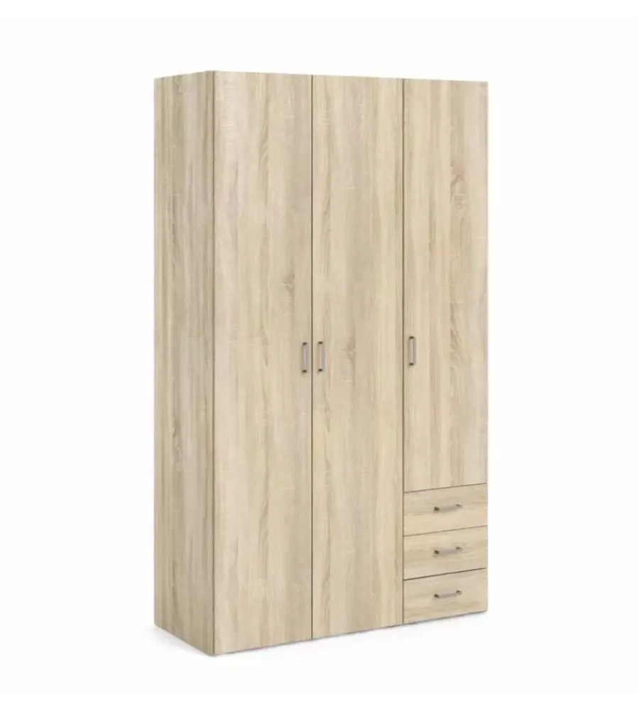 Armadi|Armadio "space" con 3 ante e 3 cassetti effetto quercia, 115,8x49,50x200,40h cm