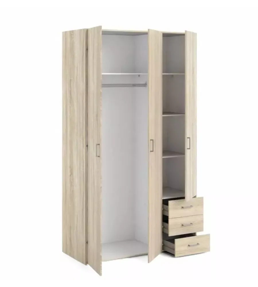 Armadi|Armadio "space" con 3 ante e 3 cassetti effetto quercia, 115,8x49,50x200,40h cm