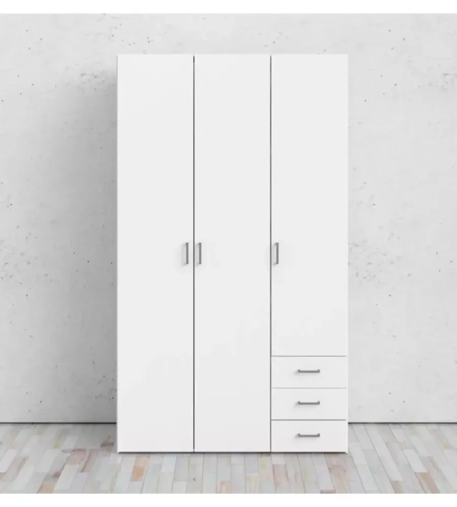 Armadi|Armadio "space" con 3 ante e 3 cassetti bianco, 115,8x49,5x200,4 cm