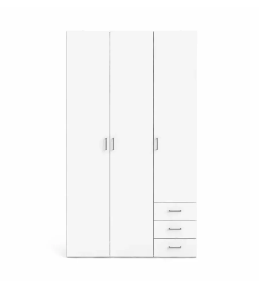 Armadi|Armadio "space" con 3 ante e 3 cassetti bianco, 115,8x49,5x200,4 cm