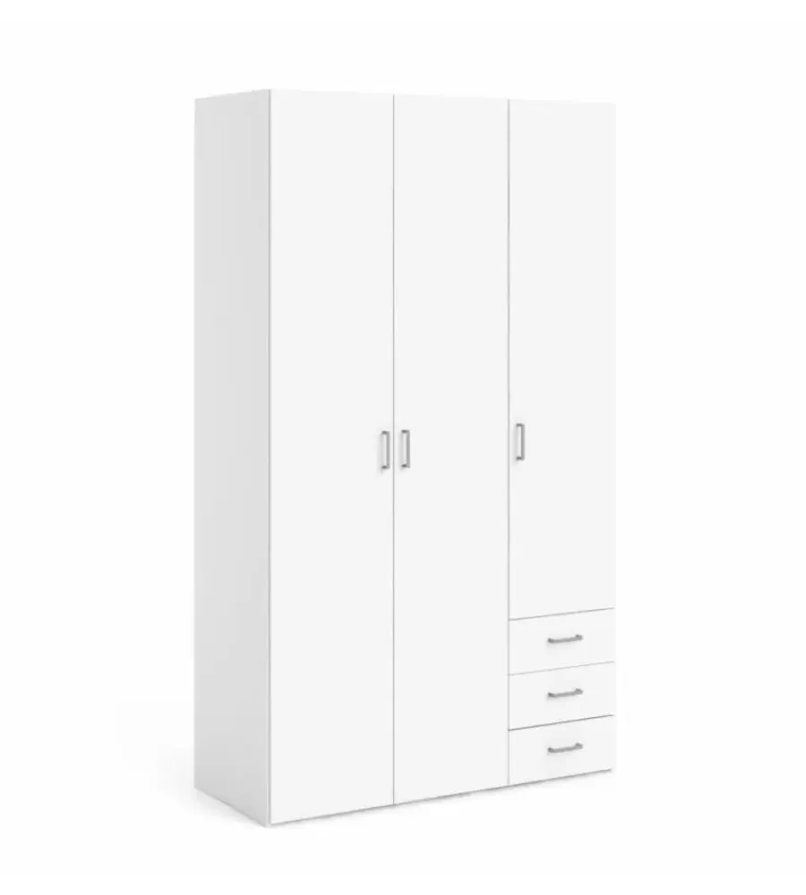 Armadi|Armadio "space" con 3 ante e 3 cassetti bianco, 115,8x49,5x200,4 cm