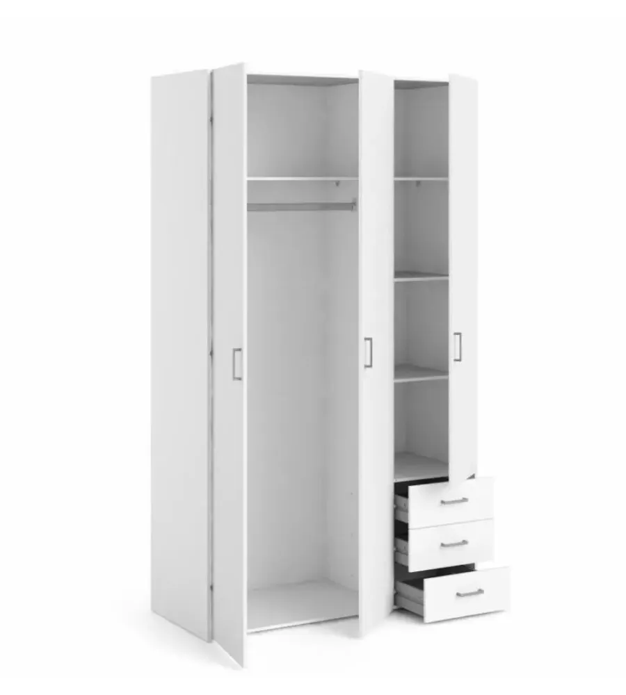 Armadi|Armadio "space" con 3 ante e 3 cassetti bianco, 115,8x49,5x200,4 cm