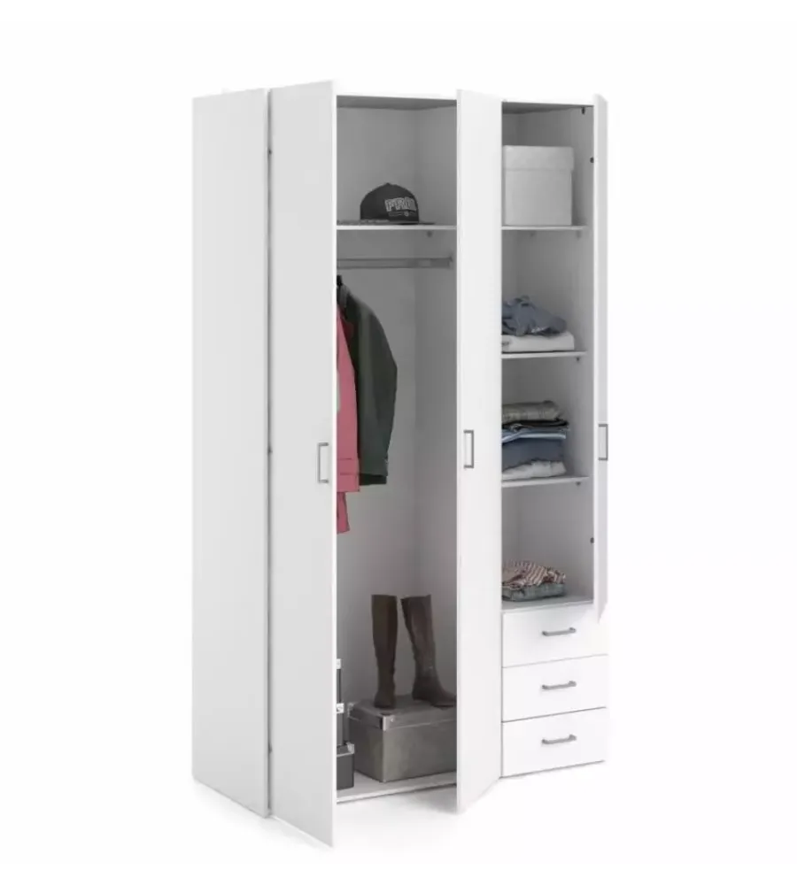 Armadi|Armadio "space" con 3 ante e 3 cassetti bianco, 115,8x49,5x200,4 cm
