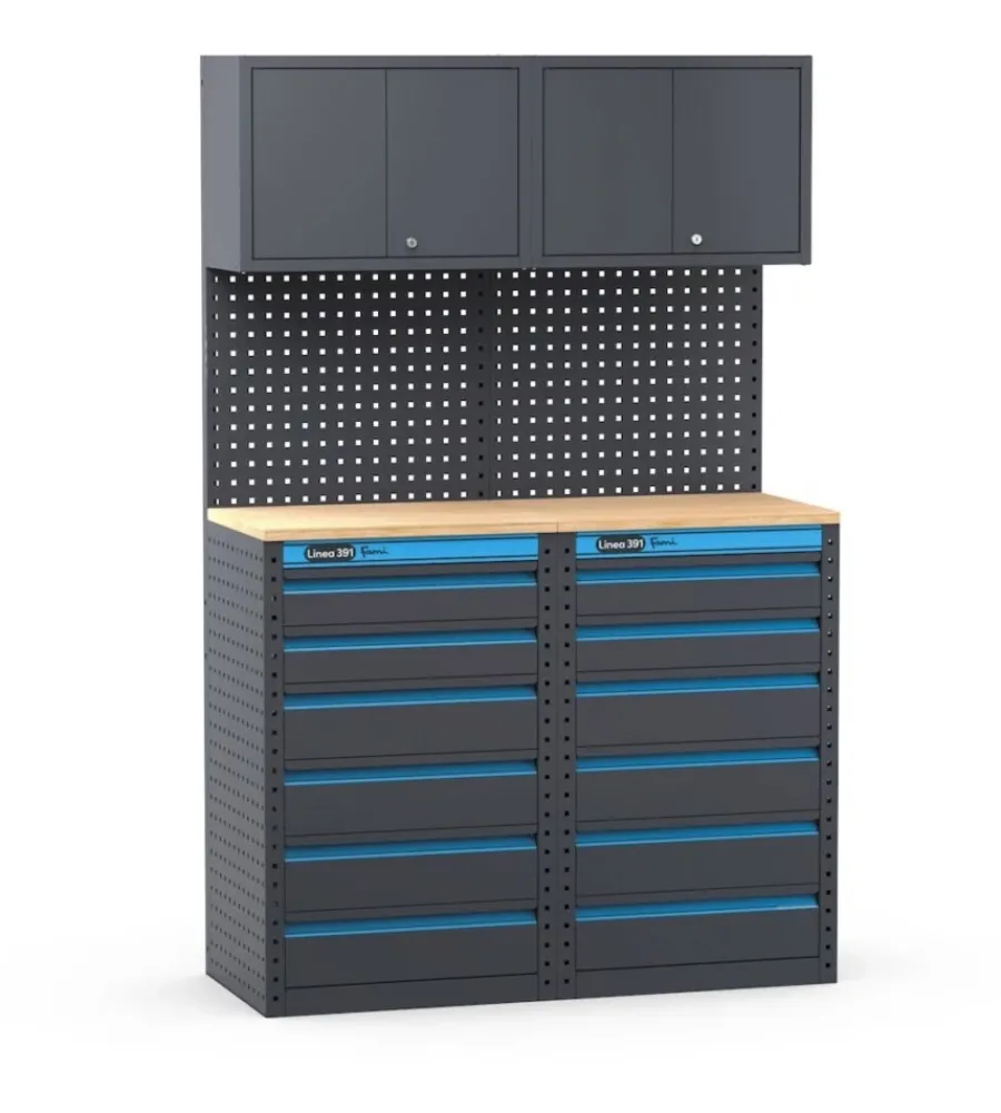 Online Arredamento modulare garage fami "linea 391" con cassettiere in lamiera antracite 121,6x49,5x190 cm Officina E Garage