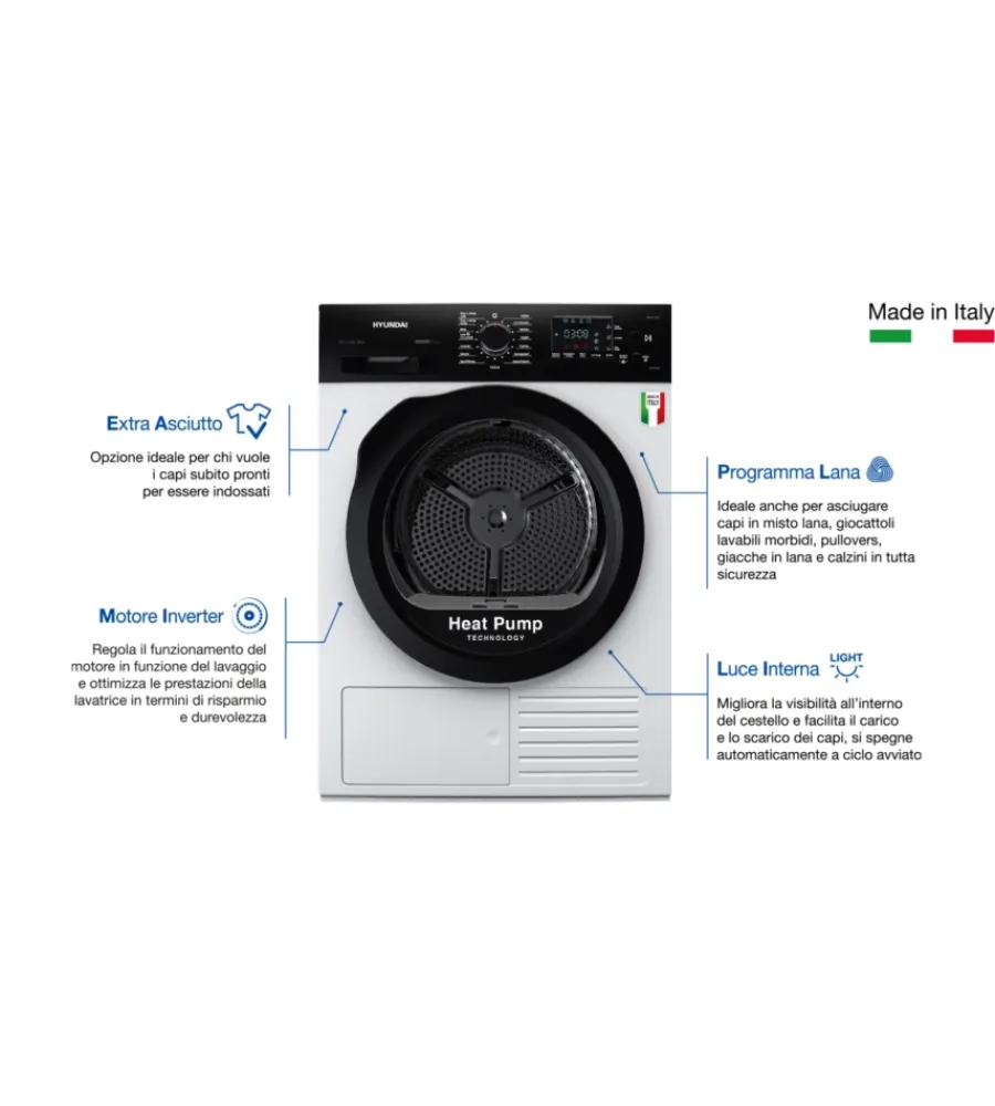 Sale Asciugatrice a pompa di calore "dhn-9itw" carico 9 kg Grandi Elettrodomestici