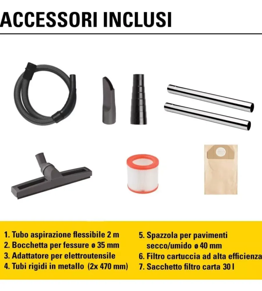 Outlet Aspiratore solidi liquidi elettrico "sxvc30xtde" 1600w 30lt 36,5 l/s Aspiratori