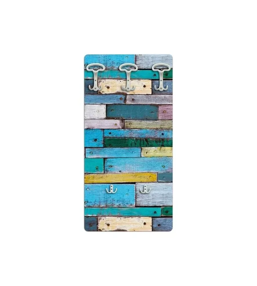 Decorazione Ambienti- Attaccapanni "country" in legno con 5 ganci, 45x90x1 cm