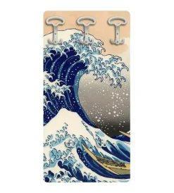 Decorazione Ambienti- Attaccapanni "hokusai" in legno con 5 ganci, 45x90x1 cm