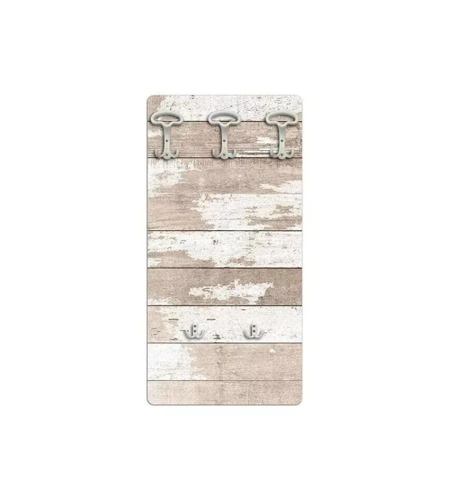 Decorazione Ambienti- Attaccapanni "shabby" in legno con 5 ganci, 45x90x1 cm