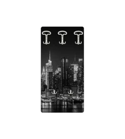 Outlet Attaccapanni "skyline" in legno con 5 ganci, 45x90x1 cm Decorazione Ambienti