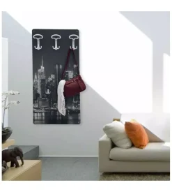 Outlet Attaccapanni "skyline" in legno con 5 ganci, 45x90x1 cm Decorazione Ambienti