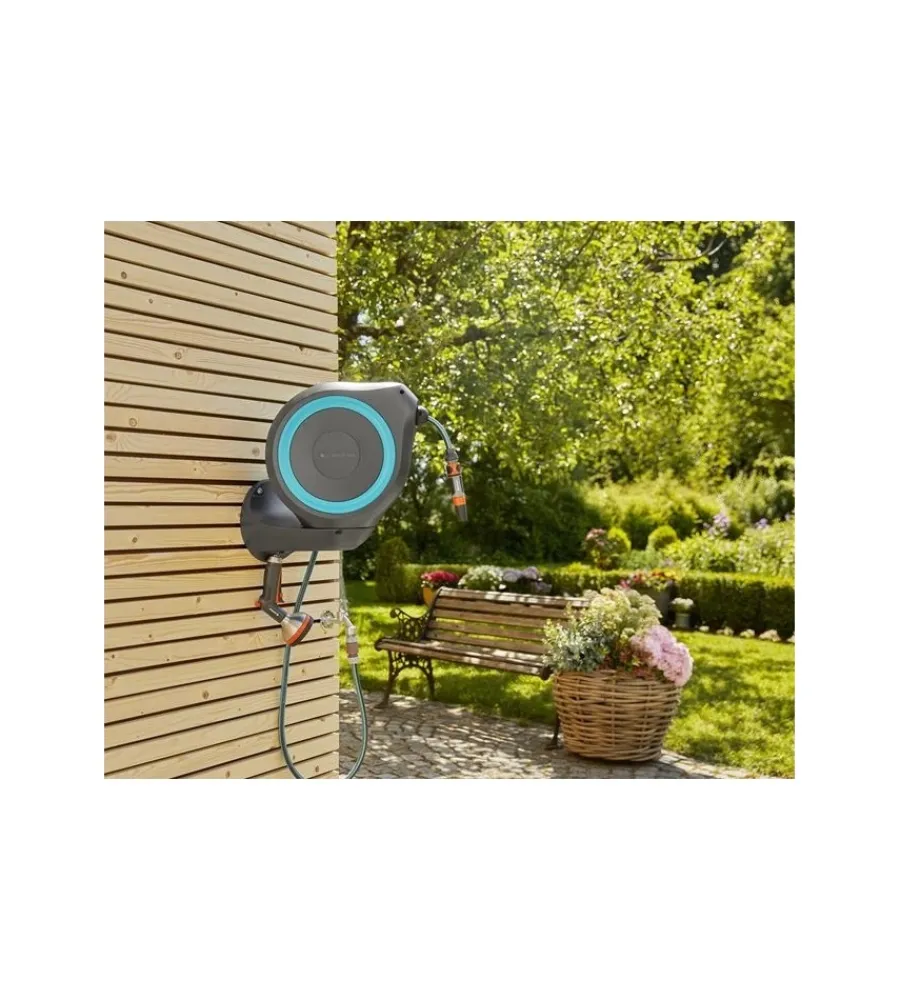 Irrigazione-Gardena Avvolgitubo a parete automatico "rollup s" in plastica 54x23,5x43,7 cm