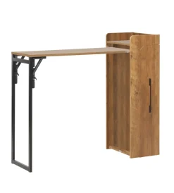 Mobili Multiuso- Banco bar porta bottiglie con tavolo estraibile nero e legno scuro, 122x44,5x108 cm
