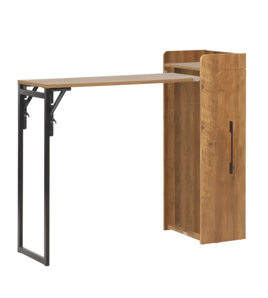 Mobili Multiuso- Banco bar porta bottiglie con tavolo estraibile nero e legno scuro, 122x44,5x108 cm