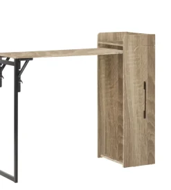 Mobili Multiuso|Banco bar porta bottiglie con tavolo estraibile nero e legno chiaro, 122x44,5x108 cm