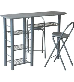 Tavoli- Banco cucina con due sgabelli in metallo grigio e legno, 120x40x88 cm