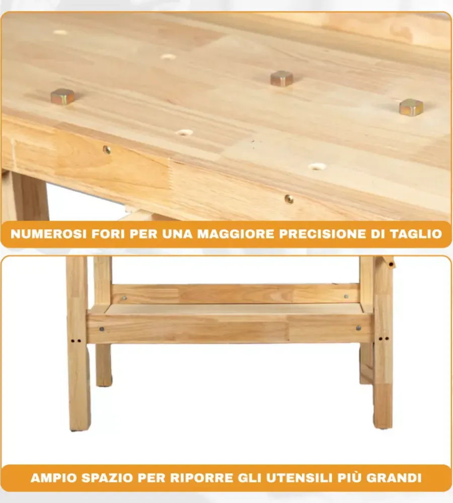 Officina E Garage- Banco da lavoro easy system in legno di quercia 148x61x86cm