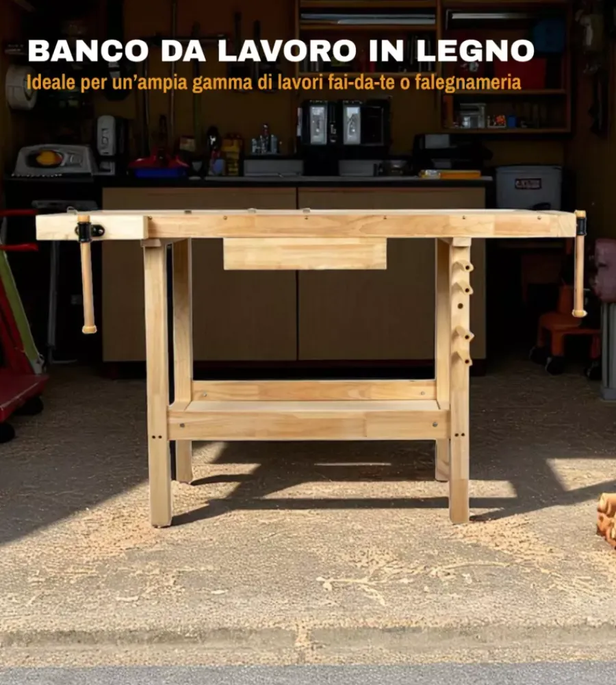 Officina E Garage- Banco da lavoro easy system in legno di quercia 148x61x86cm