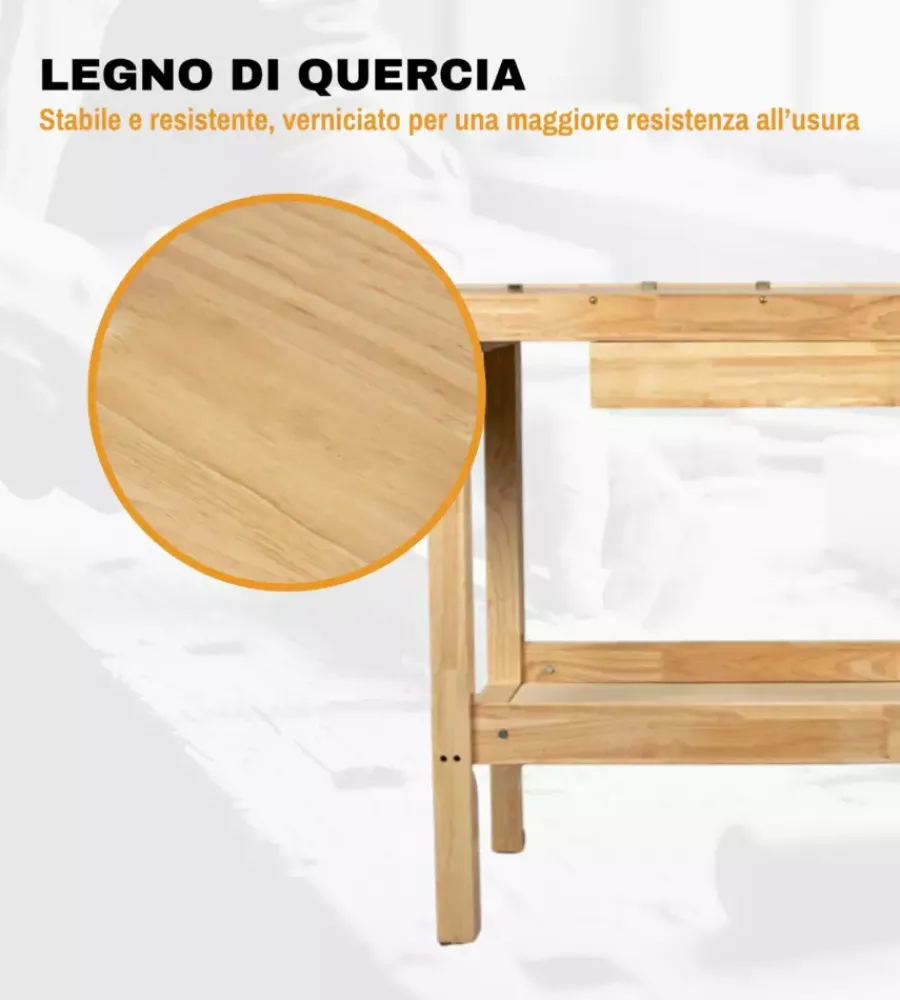Officina E Garage- Banco da lavoro easy system in legno di quercia 148x61x86cm