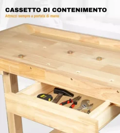 Officina E Garage- Banco da lavoro easy system in legno di quercia 148x61x86cm