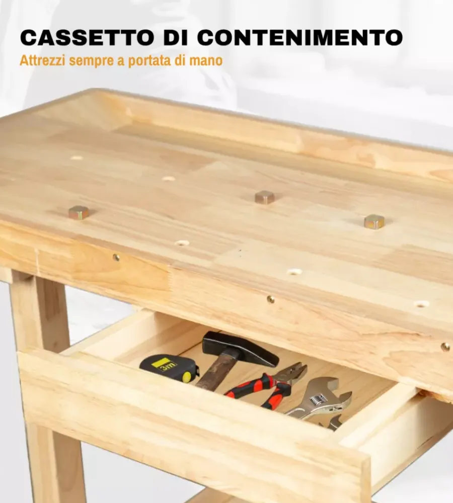 Officina E Garage- Banco da lavoro easy system in legno di quercia 148x61x86cm