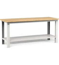 Officina E Garage|Banco da lavoro garage fisso fami "work" in legno di faggio e lamiera grigio chiaro 200x75x88,2 cm