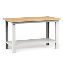 Officina E Garage|Banco da lavoro garage fisso fami "work" in legno di faggio e lamiera grigio chiaro 150x75x88,2 cm