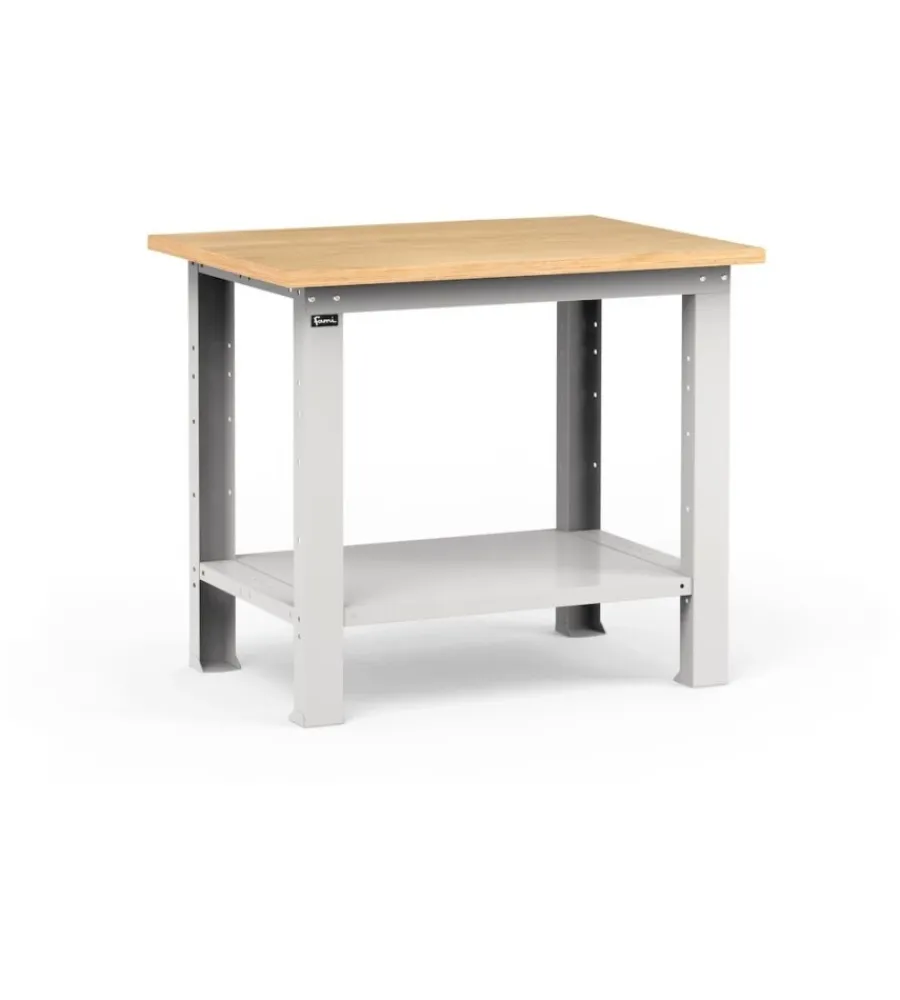 Officina E Garage|Banco da lavoro garage fisso fami "work" in legno di faggio e lamiera grigio chiaro 102,4x75x88,2 cm
