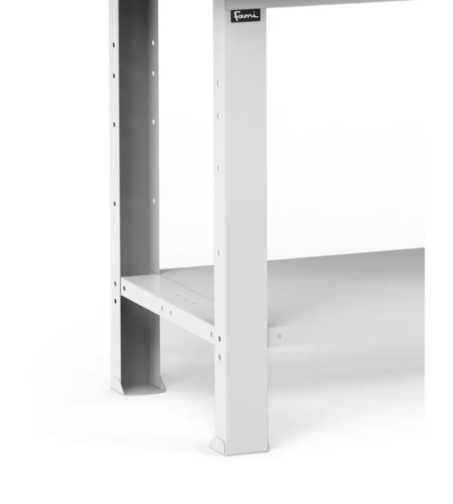 Officina E Garage|Banco da lavoro garage fisso fami "work" in legno di faggio e lamiera grigio chiaro 102,4x75x88,2 cm