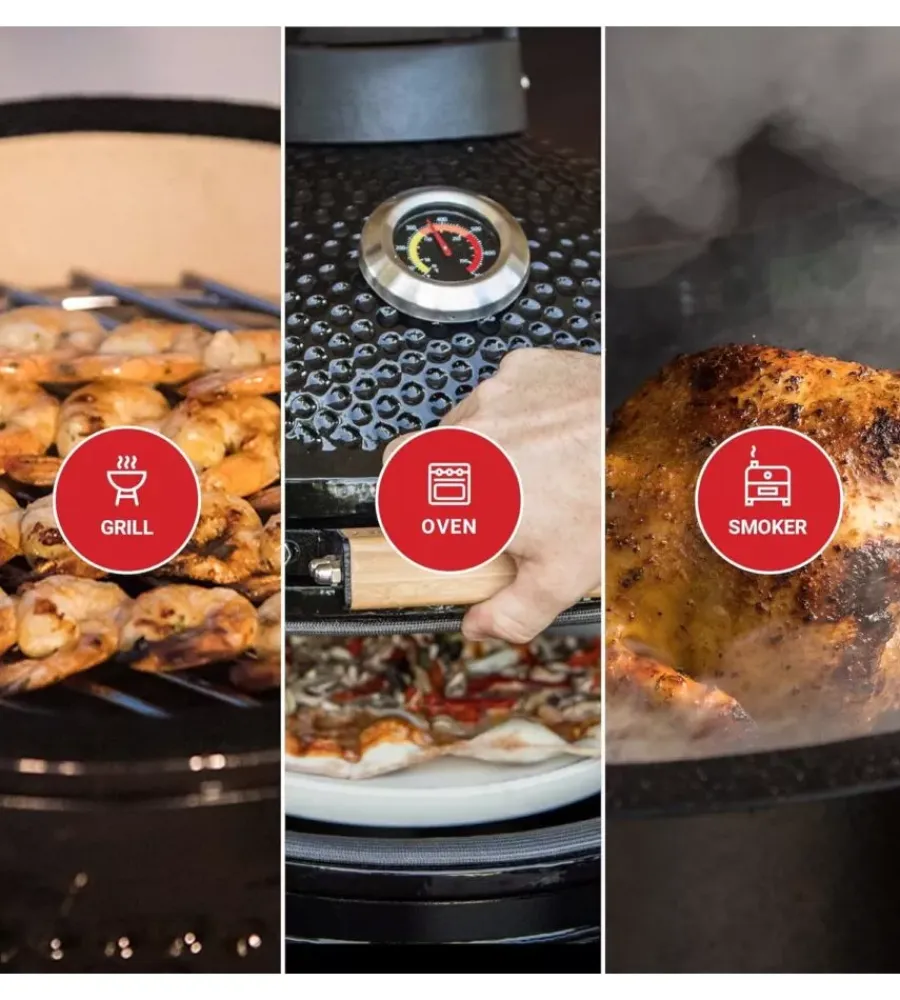 Clearance Barbecue a carbone "grande 23" in ceramica nero con rotelle 76x66x90 cm Barbecue