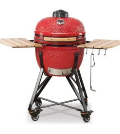 Barbecue-Kamado Bono Barbecue a carbone "media 20" in ceramica rosso con rotelle 78x60x75 cm