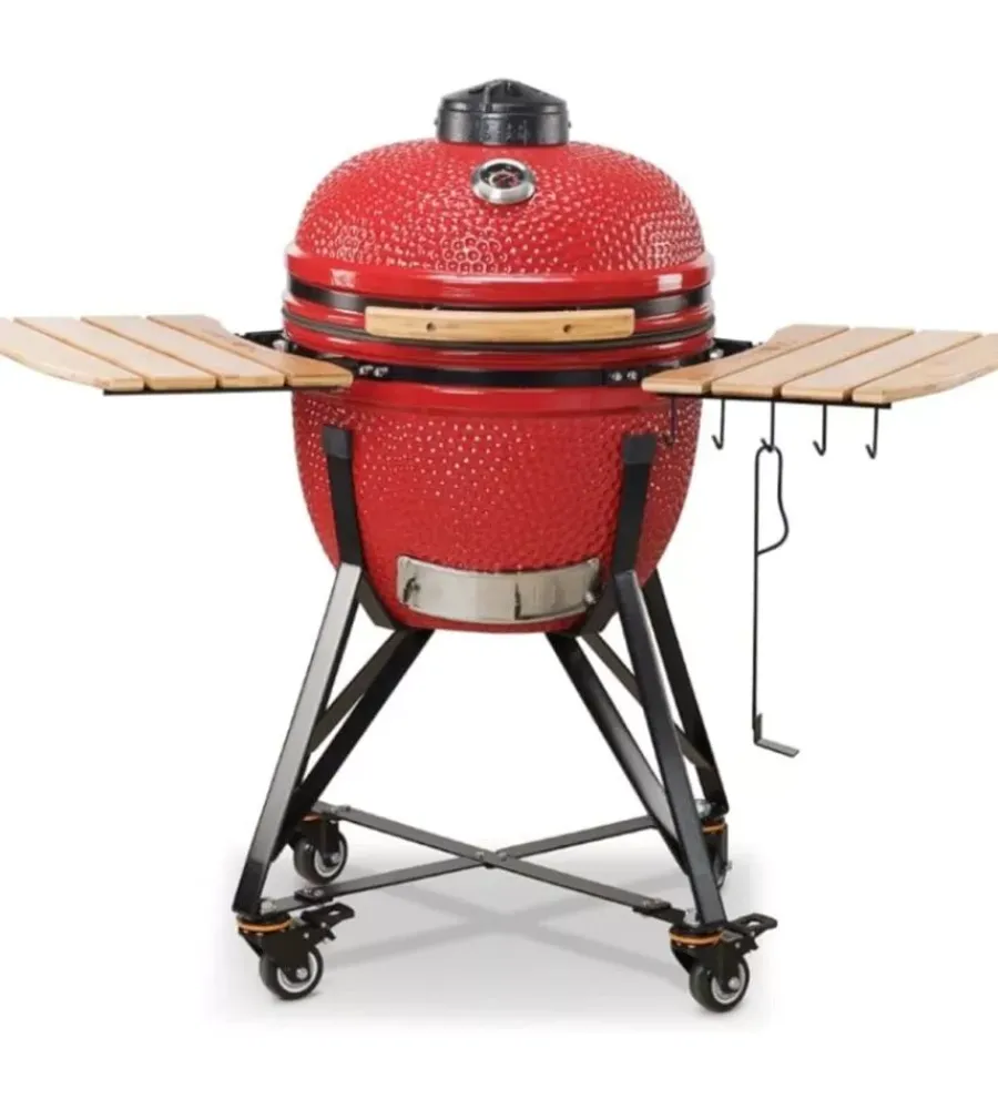 Barbecue-Kamado Bono Barbecue a carbone "media 20" in ceramica rosso con rotelle 78x60x75 cm
