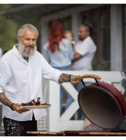 Barbecue-Kamado Bono Barbecue a carbone "media 20" in ceramica rosso con rotelle 78x60x75 cm