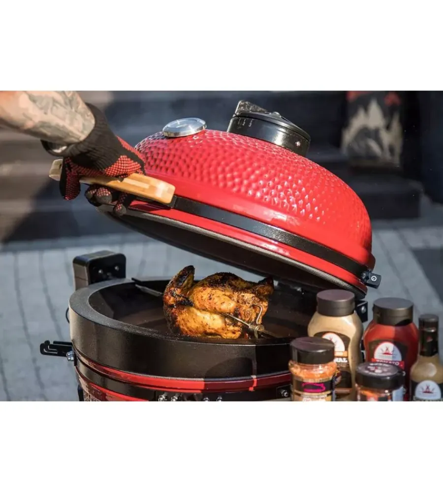 Barbecue-Kamado Bono Barbecue a carbone "media 20" in ceramica rosso con rotelle 78x60x75 cm