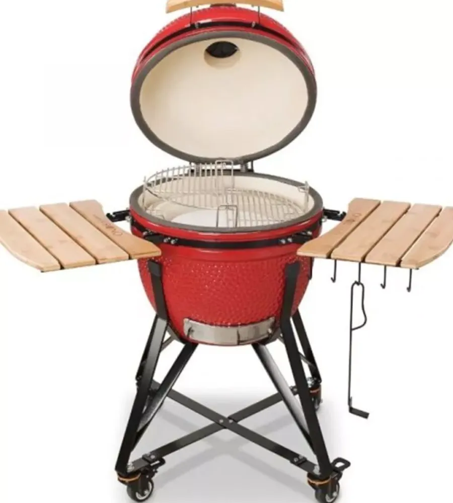 Barbecue-Kamado Bono Barbecue a carbone "media 20" in ceramica rosso con rotelle 78x60x75 cm