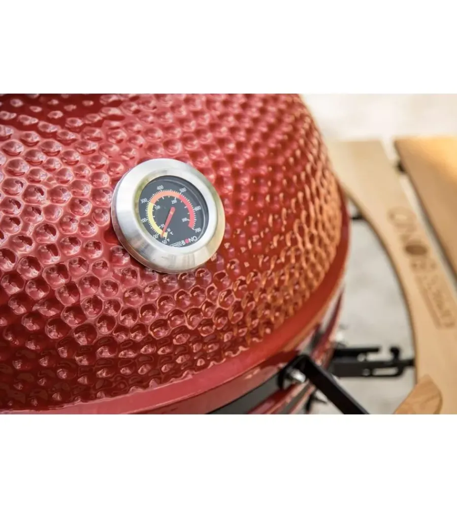 Barbecue-Kamado Bono Barbecue a carbone "media 20" in ceramica rosso con rotelle 78x60x75 cm