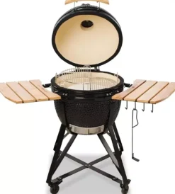 Kamado Bono Barbecue|Barbecue a carbone "media 20" in ceramica nero con rotelle 78x60x75 cm