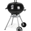 Sale Barbecue a carbone tondo con ruote in acciaio colore nero, diametro 45 cm Barbecue