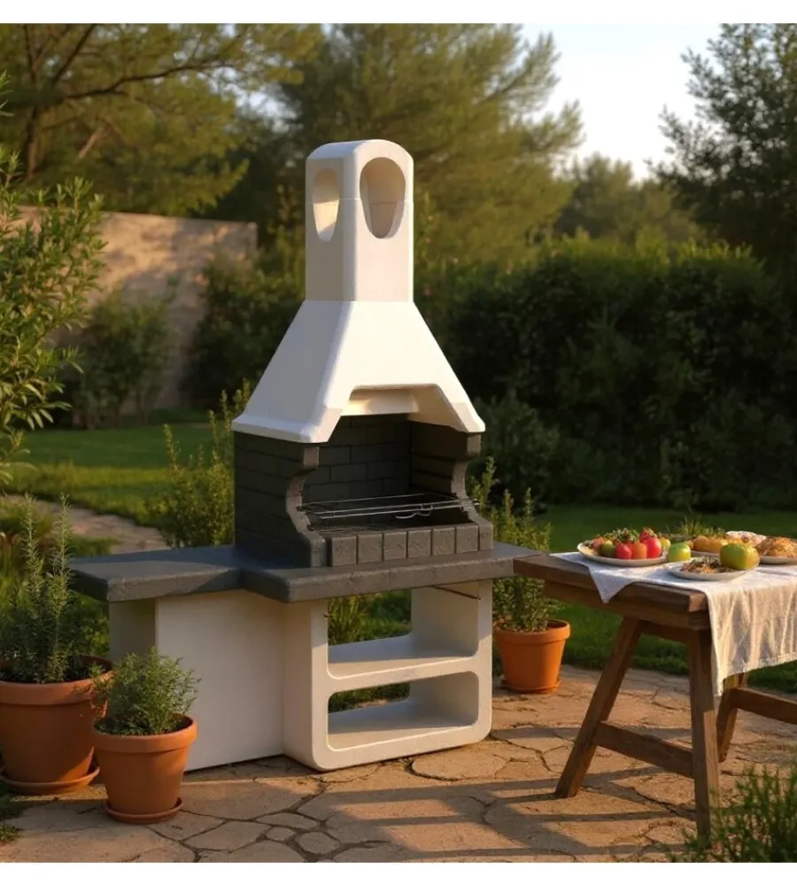 Barbecue-Sarom Fuoco Barbecue a carbonella in calcestruzzo modello ulisse, 170x64x232 cm -
